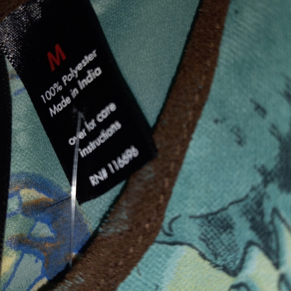 Fun and flirt summer dress M aqua multicolor/ Brown trim NWTS poly open back - Picture 3 of 9